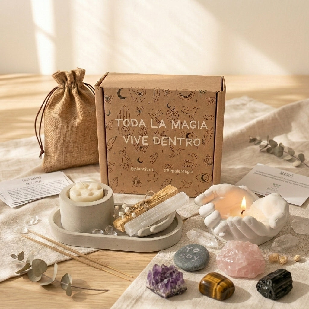 Regalos con intención Plantiviris con Kit Conexión, Manos de Luz y piezas para regalar calma, protección y magia