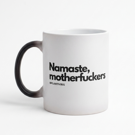 Taza Mágica Namaste Motherfuckers Plantiviris de cerámica negra — vista principal