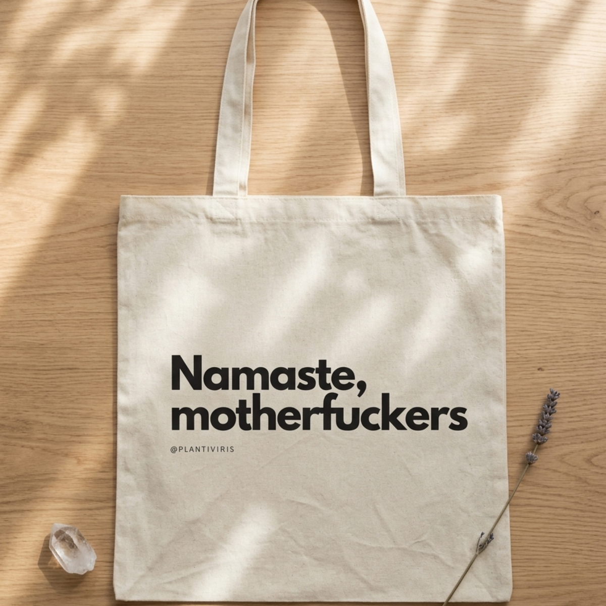Tote Bag Namaste Motherfuckers Plantiviris de manta natural con estampado negro — vista principal