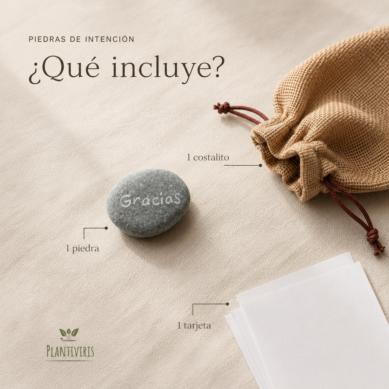 Piedras de Intención Plantiviris — incluye una piedra, un costalito y una tarjeta