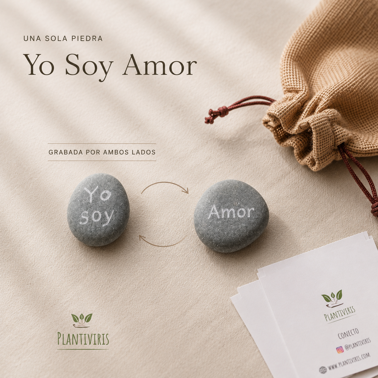 Piedra de Intención Yo Soy Amor Plantiviris — una sola piedra grabada por ambos lados
